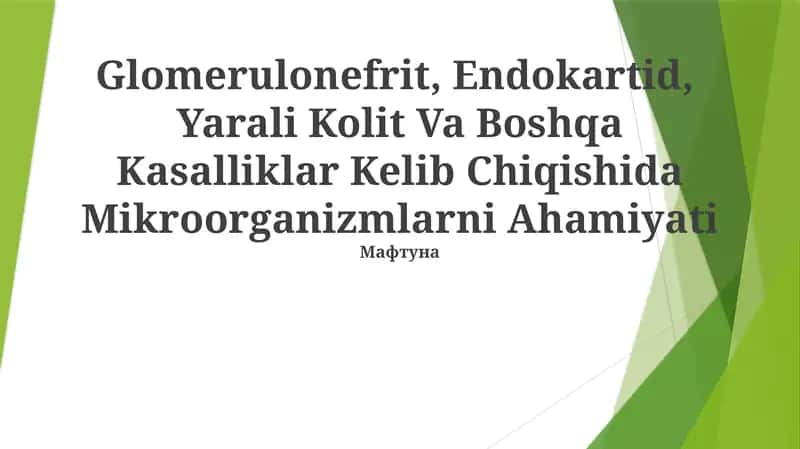 Mikroorganizmlar insonning keng ko'lamli kasalliklarini, jumladan glomerulonefrit, endokardit va yallig'lanishli ichak kasalliklarini keltirib chiqarishda muhim rol o'ynaydi 1