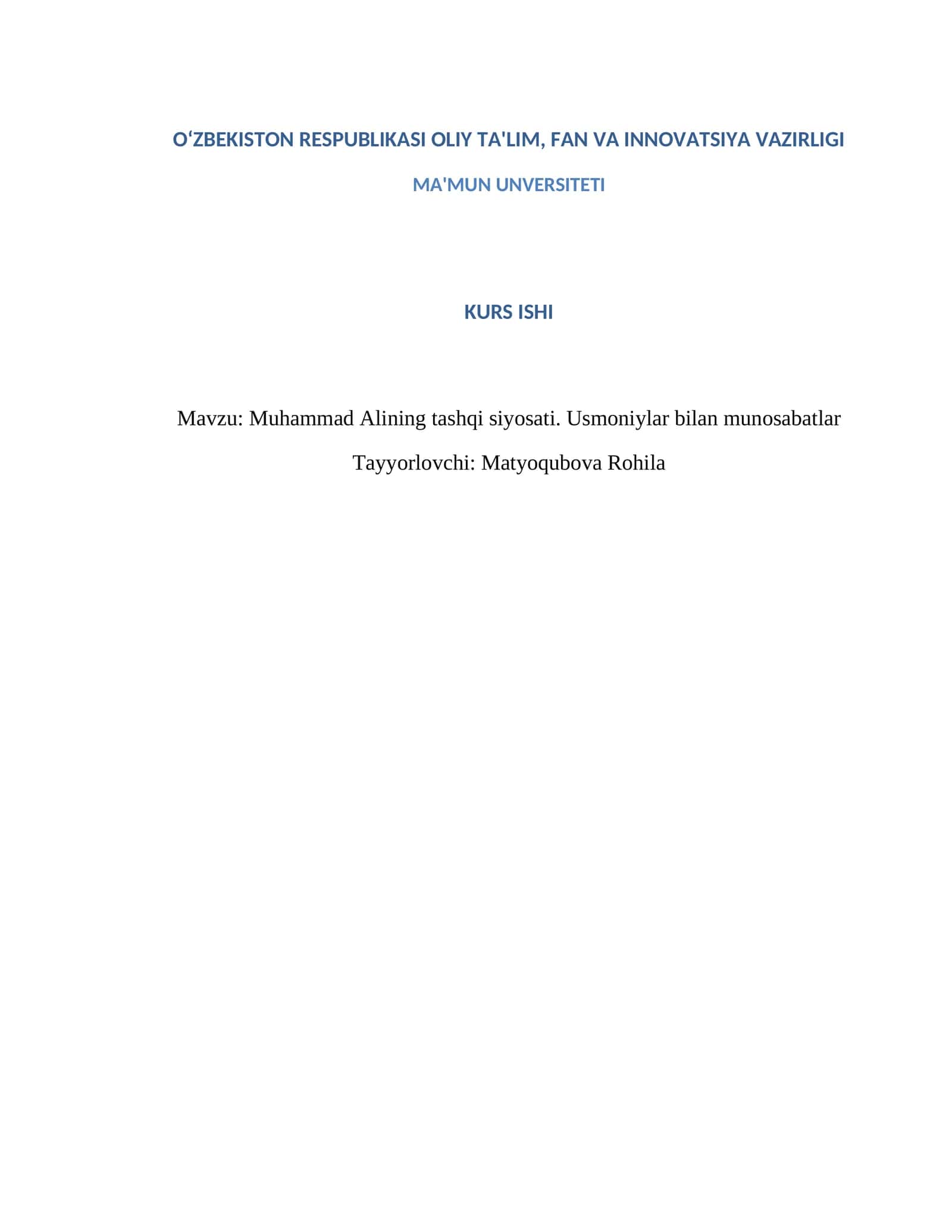 Muhammad Alining tashqi siyosati. Usmoniylar bilan munosabatlar
