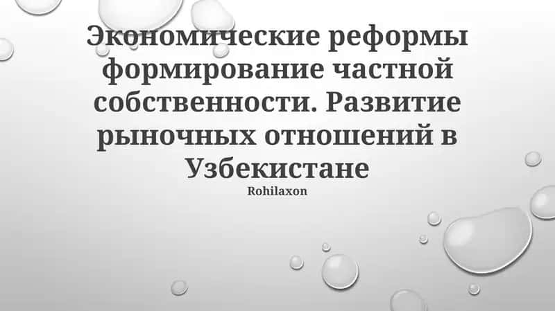 Развитие частной собственности и рыночных отношений в Узбекистане через экономические реформы 1