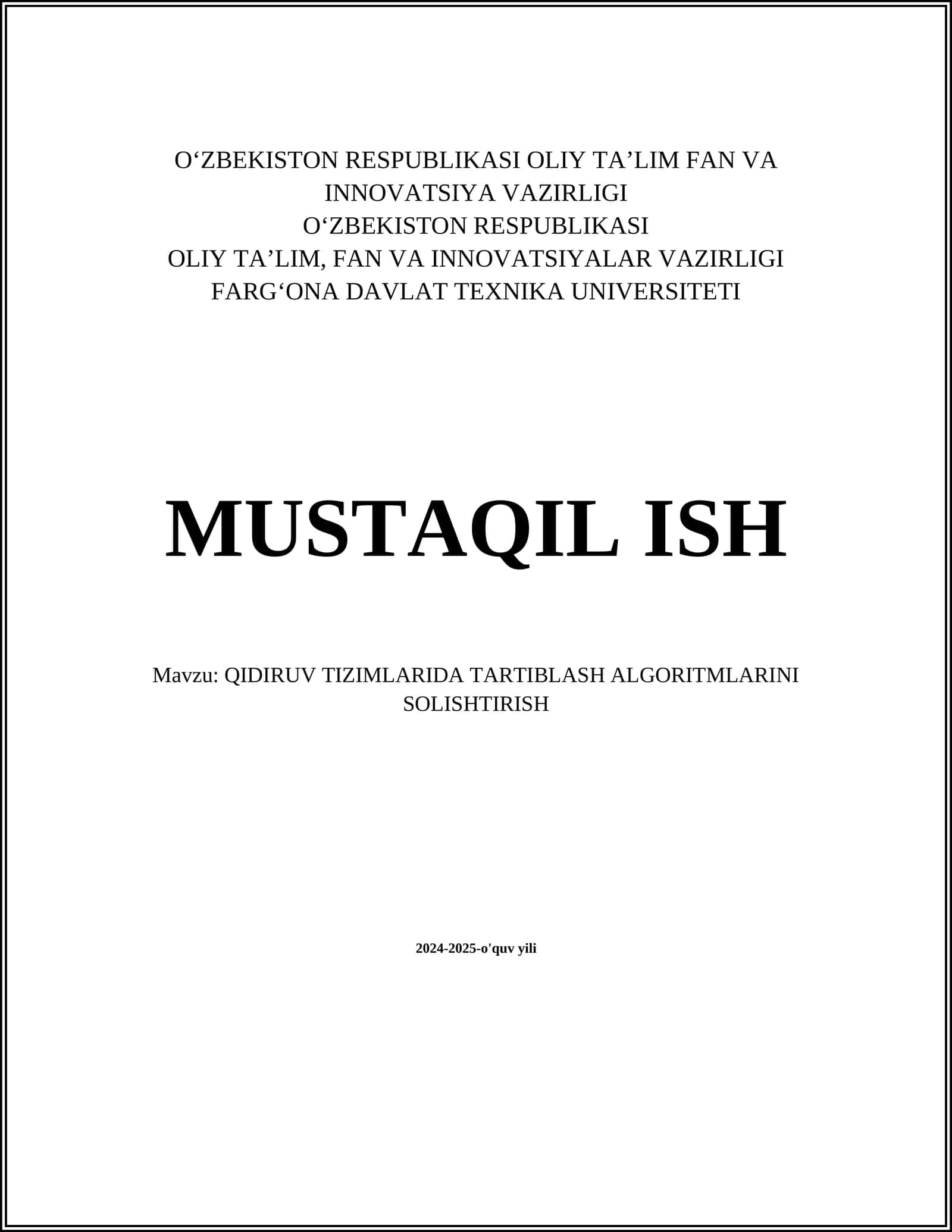 QIDIRUV TIZIMLARIDA TARTIBLASH ALGORITMLARINI SOLISHTIRISH