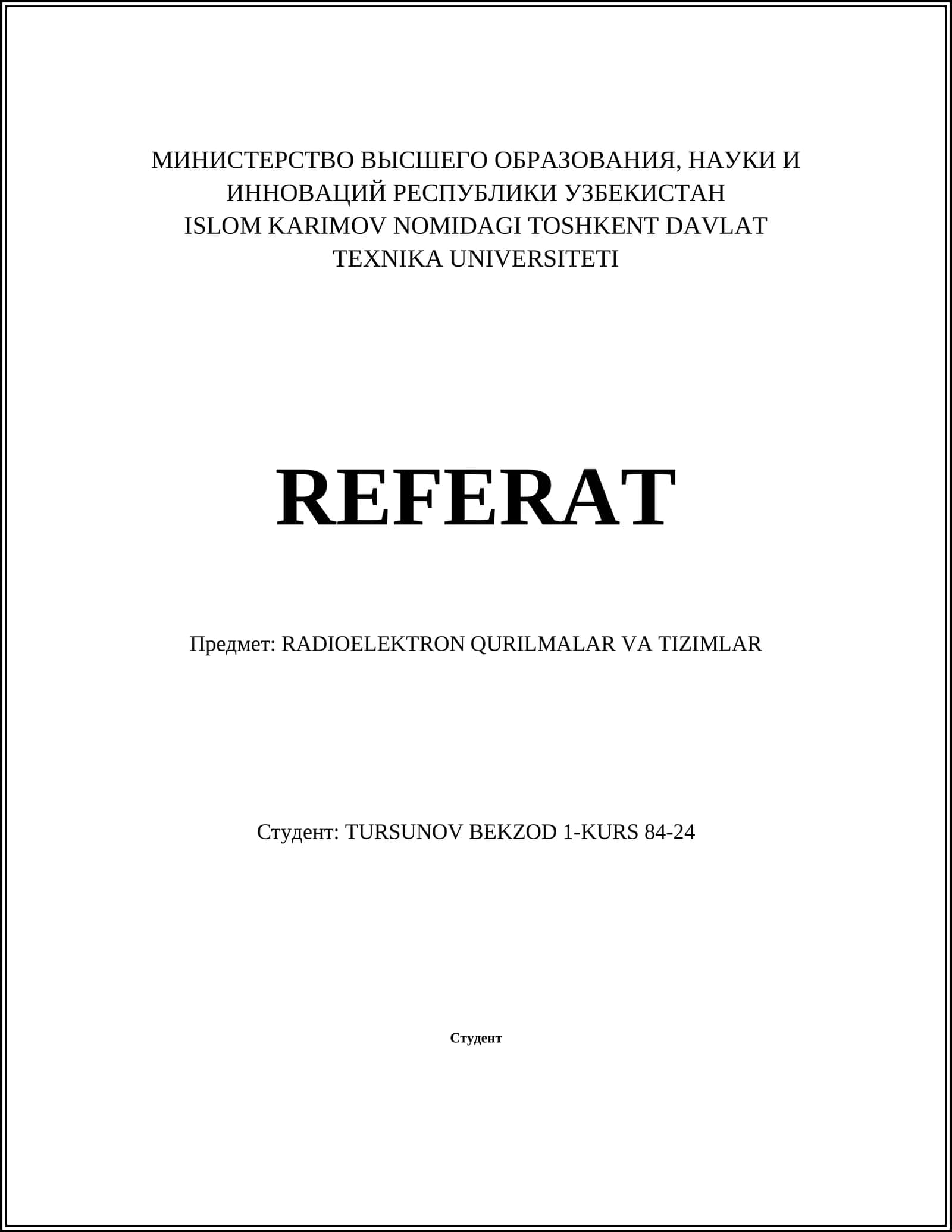 RADIOELEKTRON QURILMALAR VA TIZIMLAR