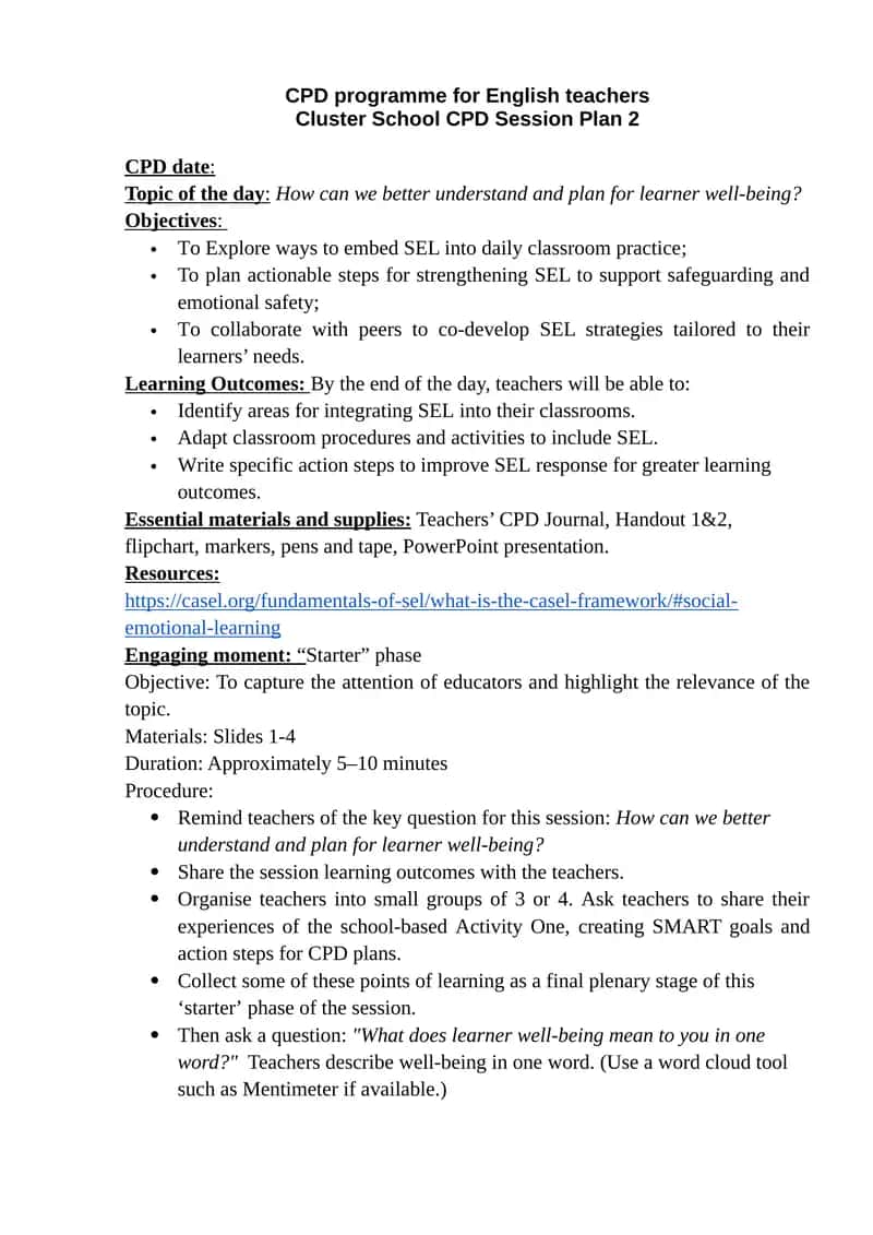 Cluster School CPD Session Plan 2