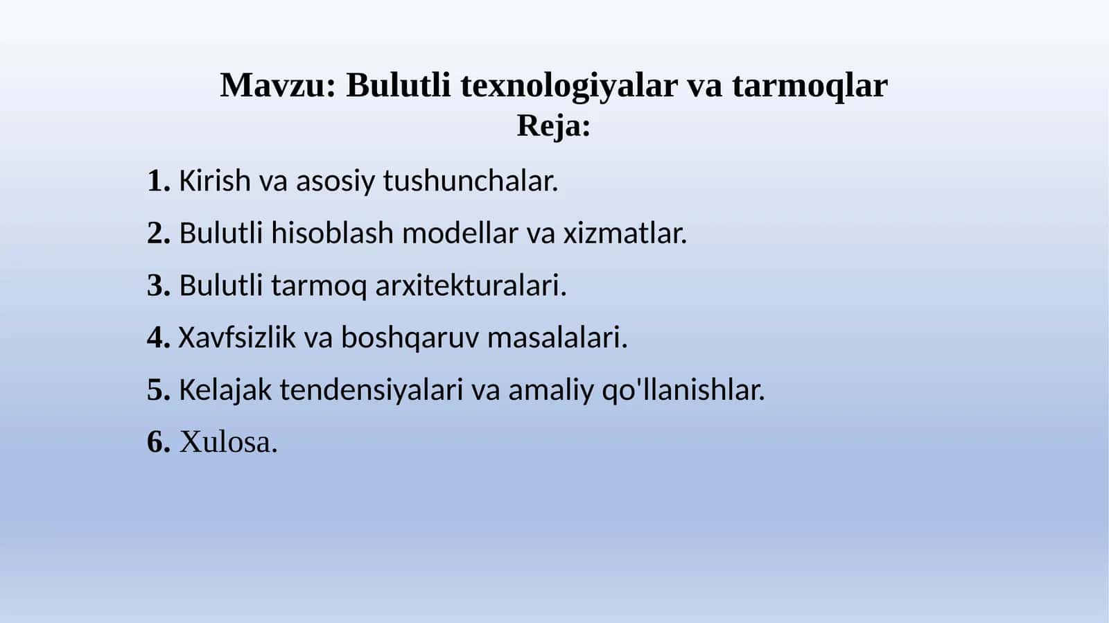 Bulutli texnologiyalar va tarmoqlar