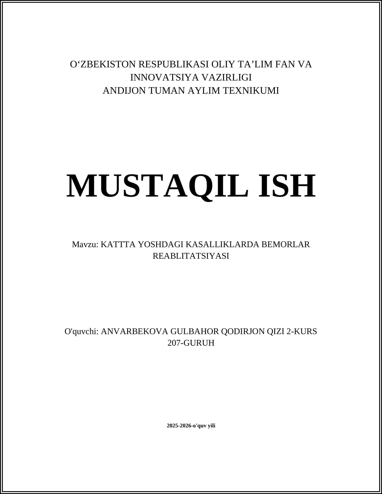 Keksa Yoshdagi Bemorlar uchun Funktsional Reabilitatsiya Tamoyillari