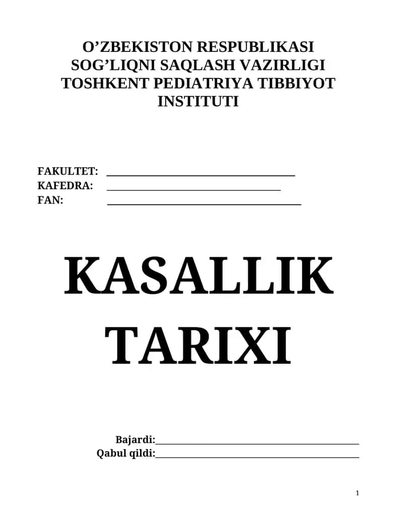 Kasallik Tarixi