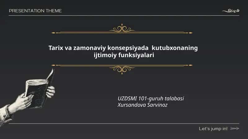 Tarix va zamonaviy konsepsiyada kutubxonaning ijtimoiy funksiyalari