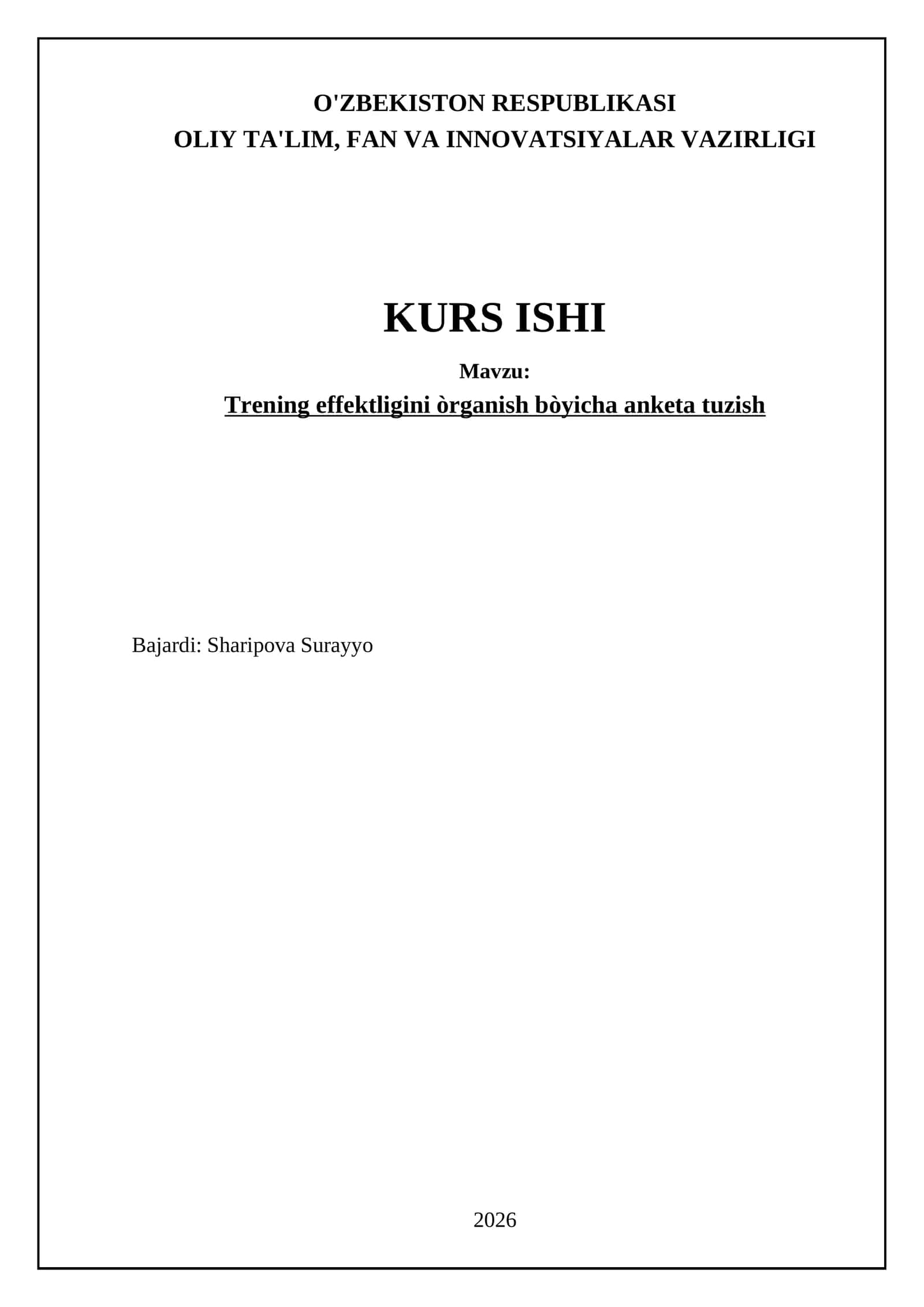 Trening effektligini òrganish bòyicha anketa tuzish