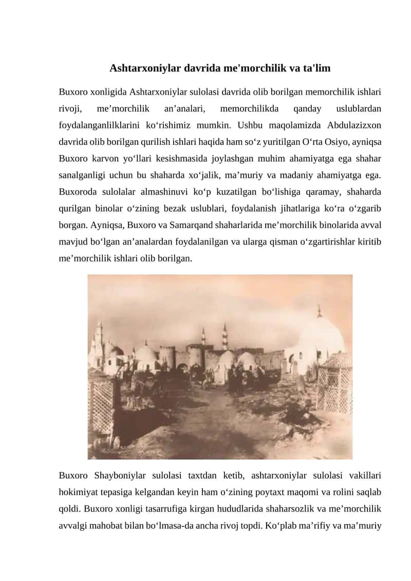 Ashtarxoniylar davrida me'morchilik va ta'lim