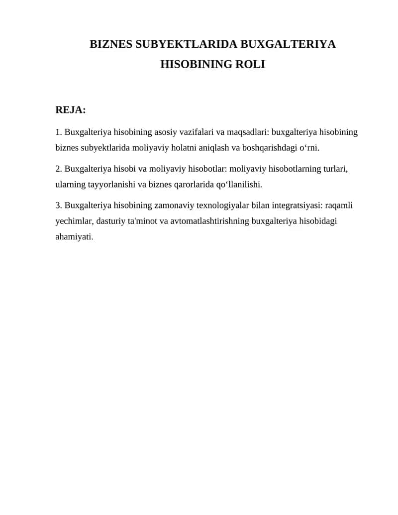 Buxgalteriya hisobi va moliyaviy hisobotlar
