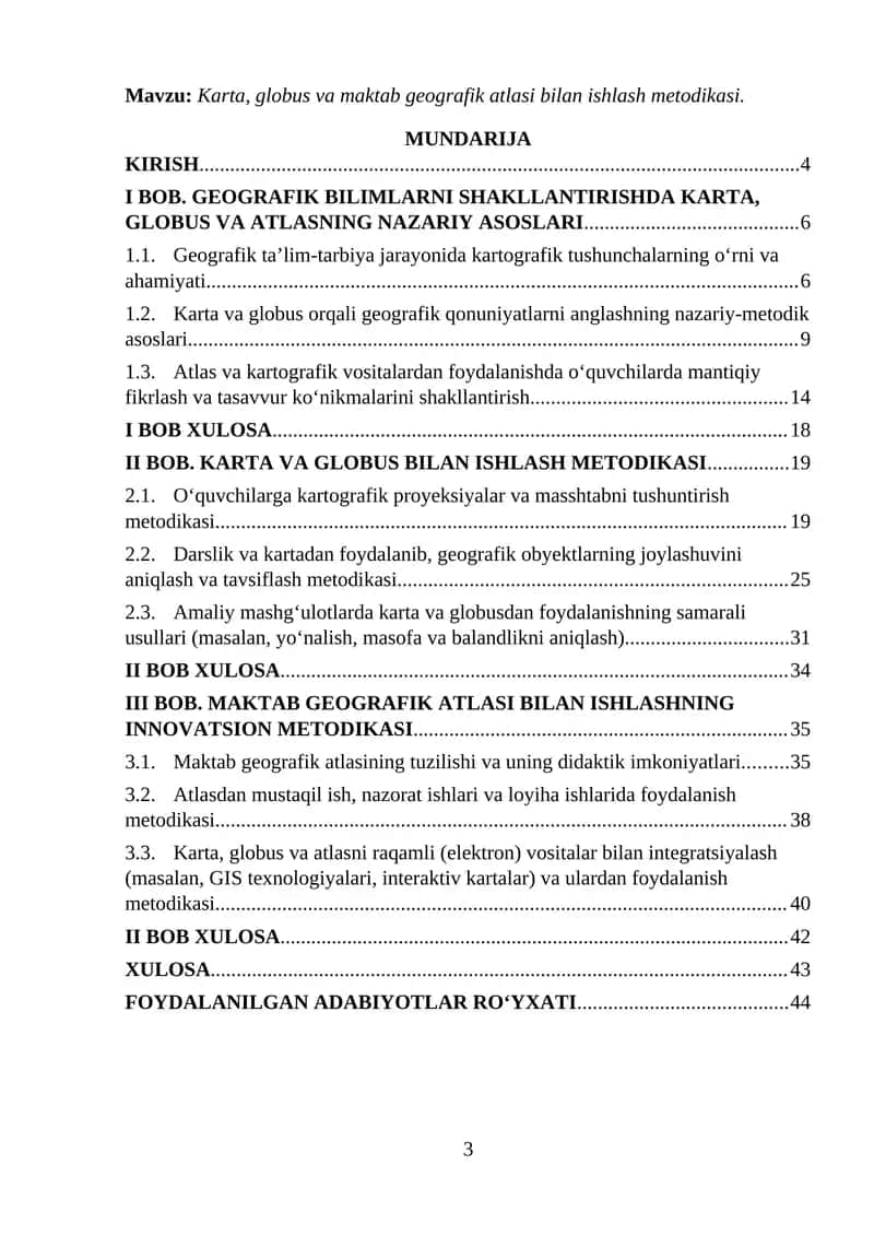 Karta, globus va maktab geografik atlasi bilan ishlash metodikasi