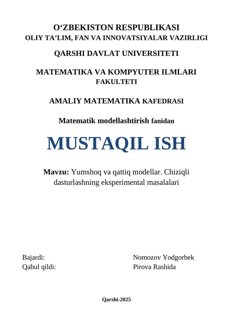 Matematik modellashtirish fanidan