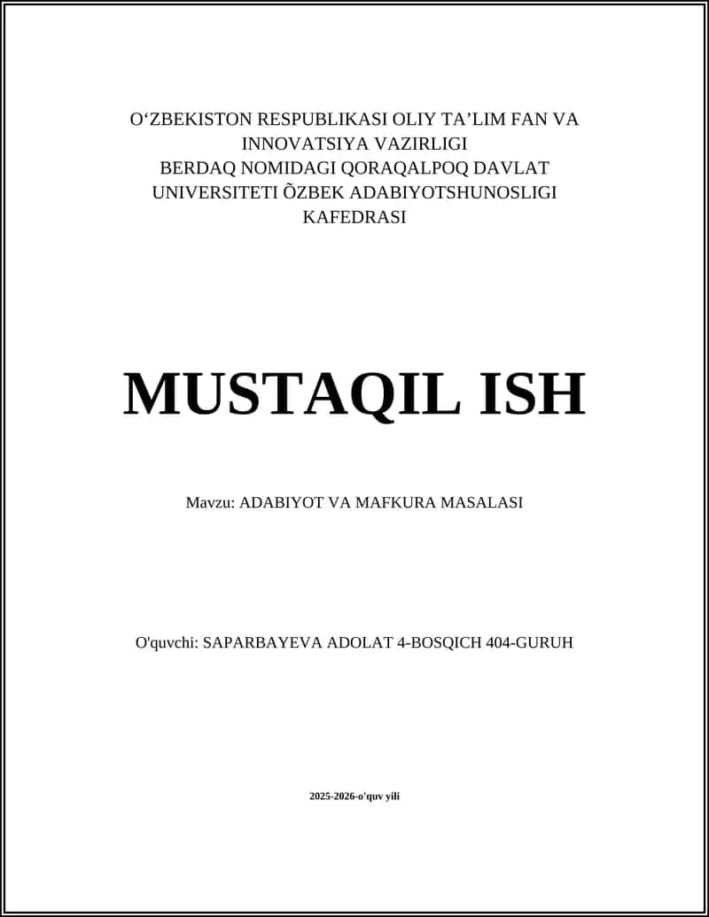 Adabiyot va mafkura: nazariy asoslar va o‘zaro bog‘liqlik