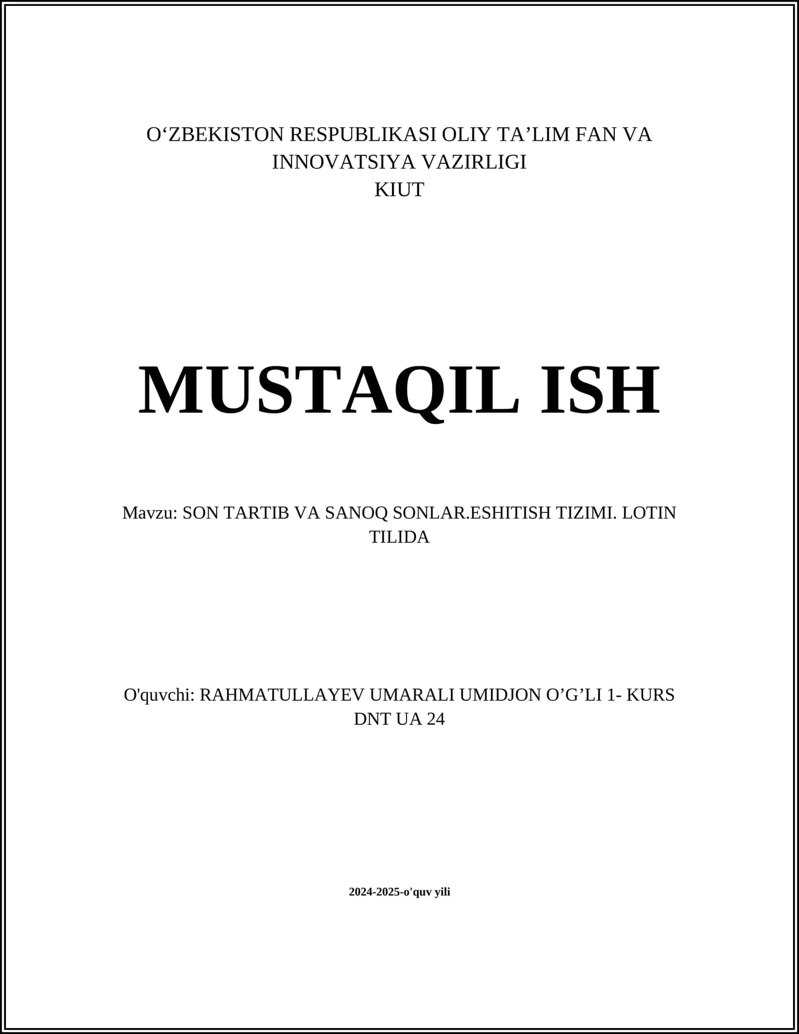 SON TARTIB VA SANOQ SONLAR.ESHITISH TIZIMI. LOTIN TILIDA