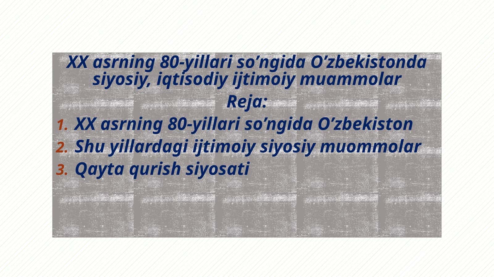 XX asrning 80-yillari so’ngida O’zbekistonda siyosiy, iqtisodiy ijtimoiy muammolar