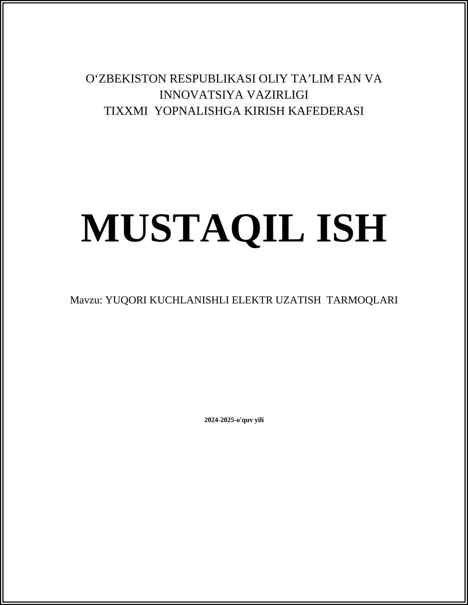 YUQORI KUCHLANISHLI ELEKTR UZATISH TARMOQLARI
