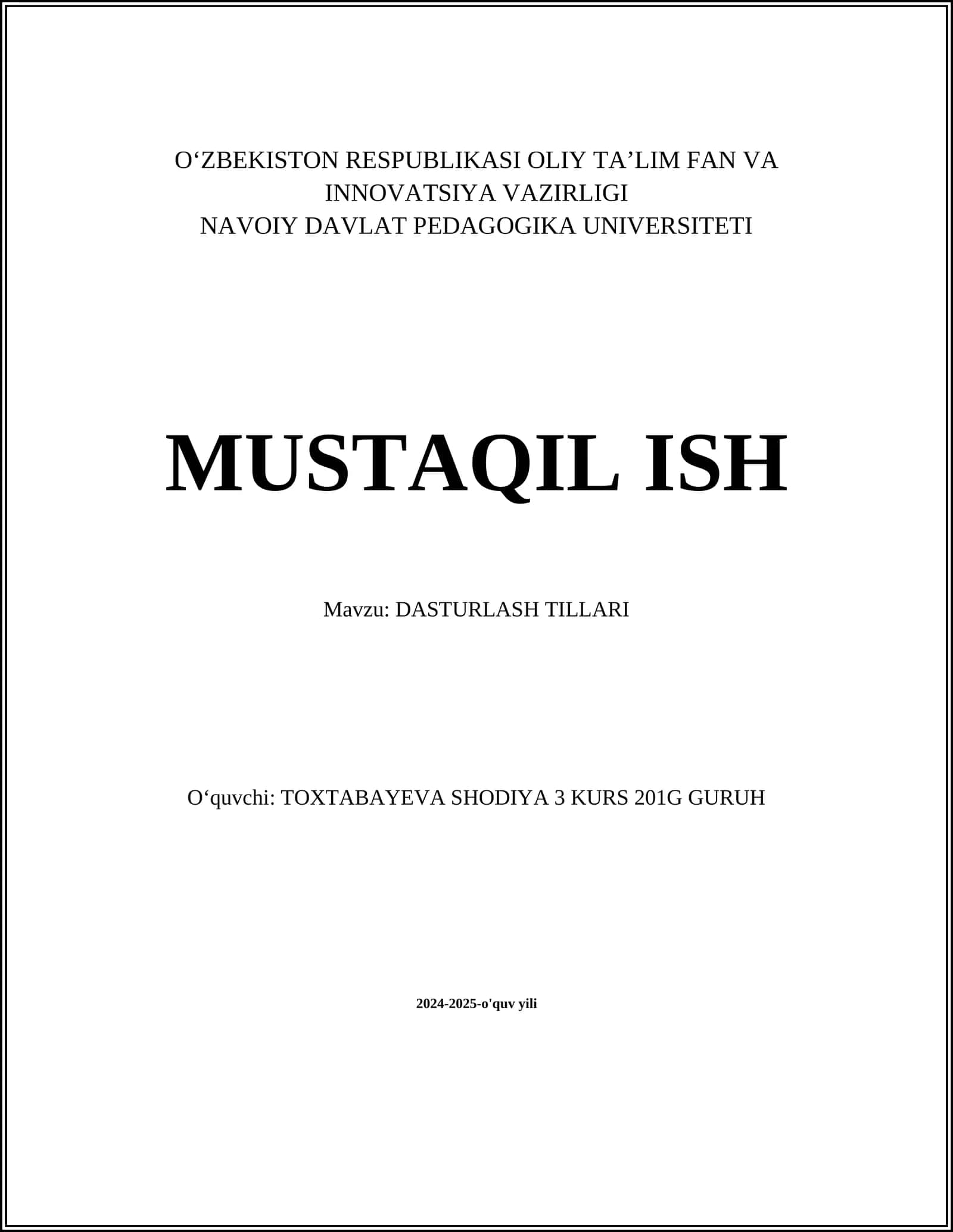 DASTURLASH TILLARI