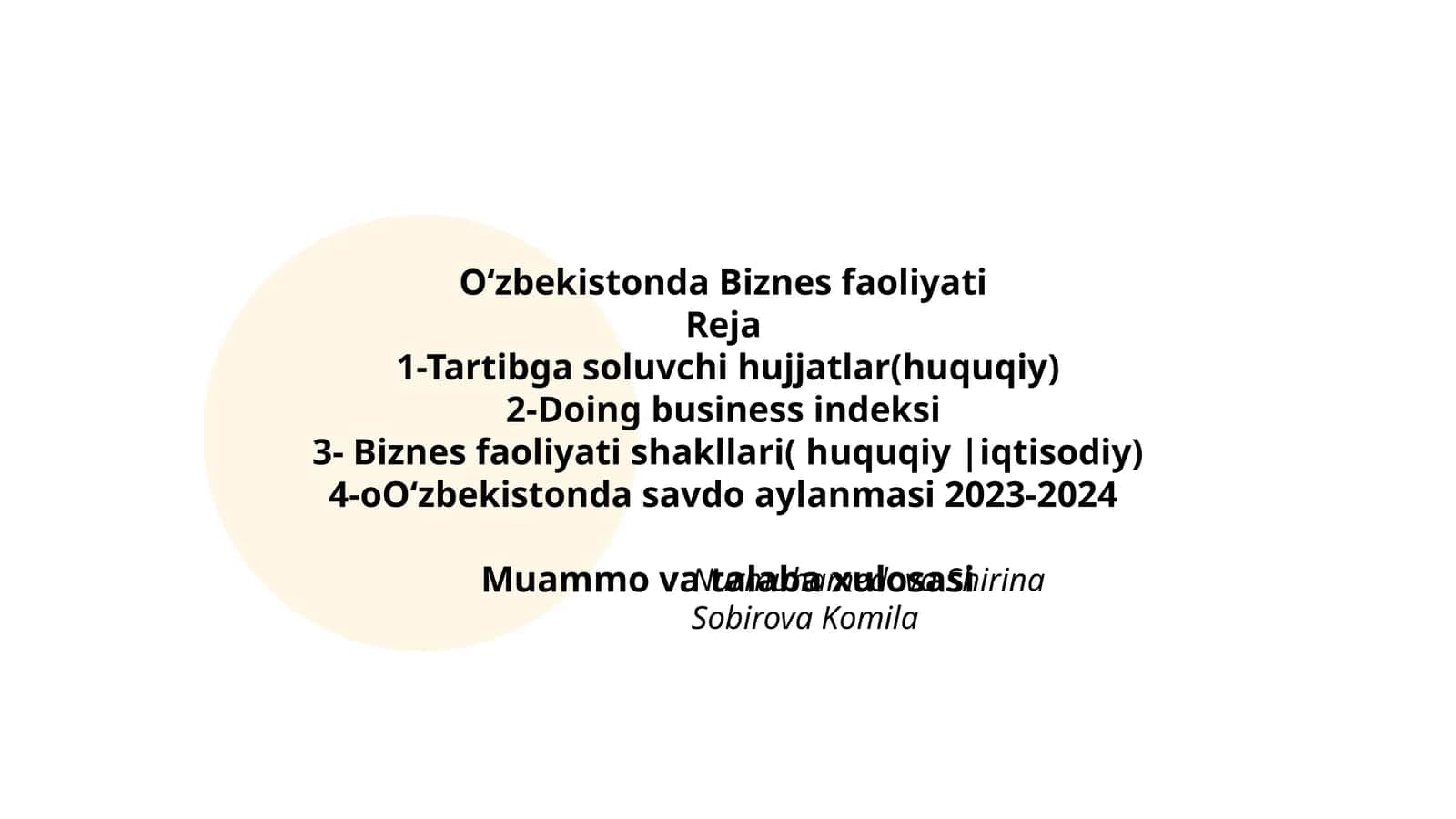 Oʻzbekistonda Biznes faoliyati