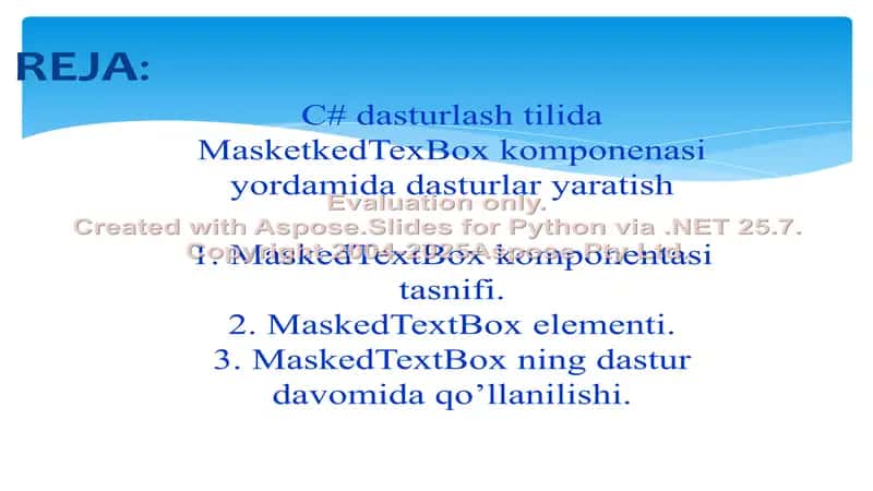 C# dasturlash tilida MaskedTextBox komponentasi yordamida dasturlar yaratish