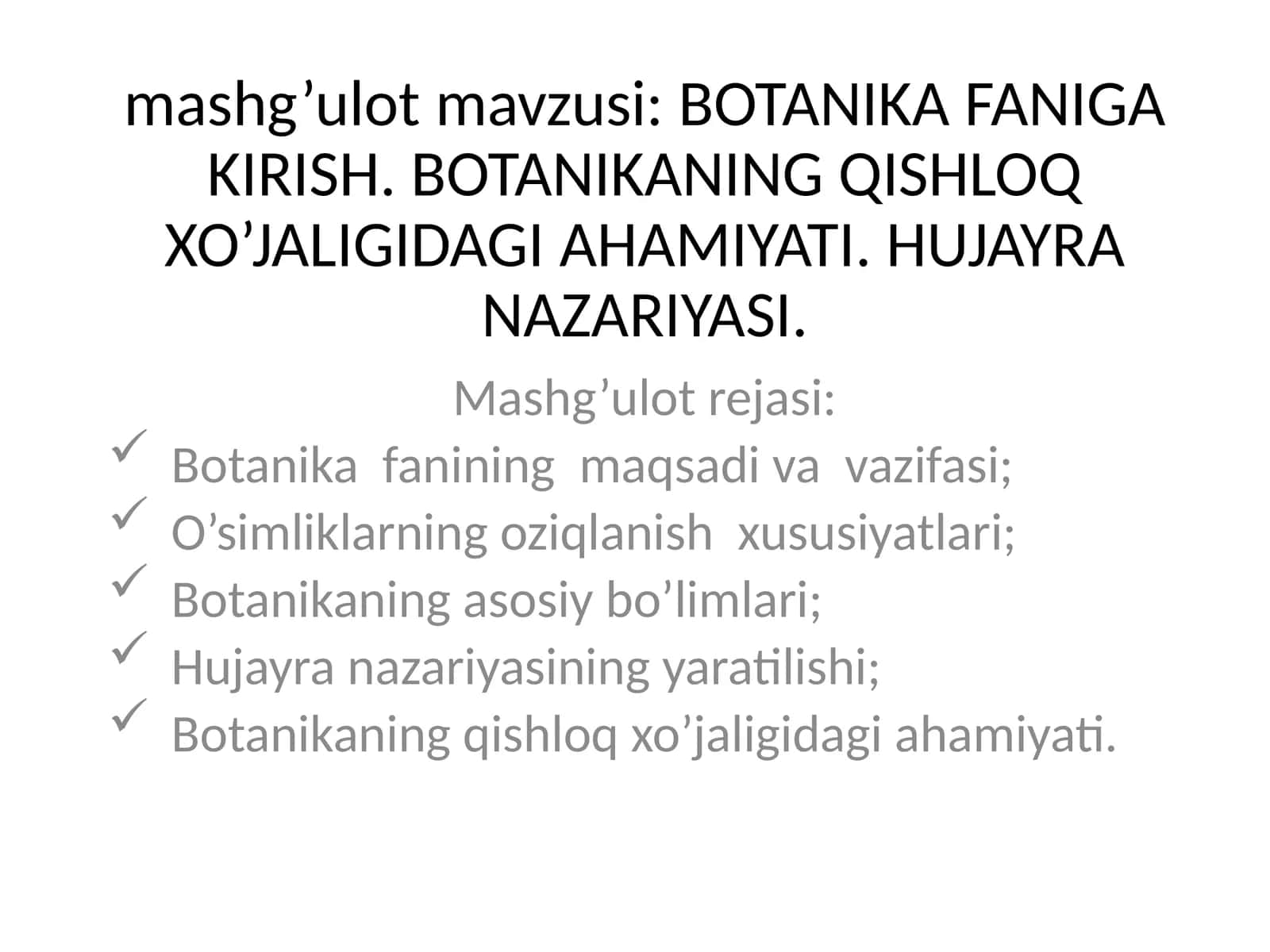 BOTANIKA FANIGA KIRISH