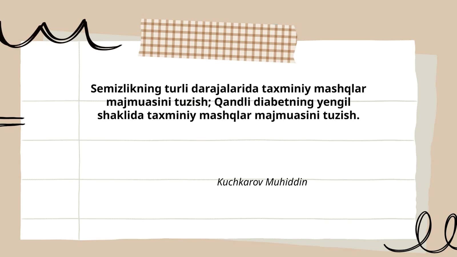 Semizlikning turli darajalarida taxminiy mashqlar majmuasi