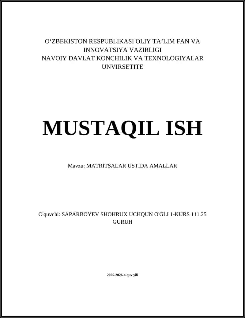 MATRITSALAR USTIDA AMALLAR