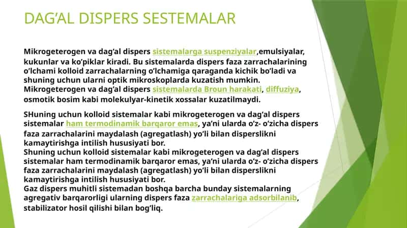 Mikrogeterogen va dag’al disperssistemalar