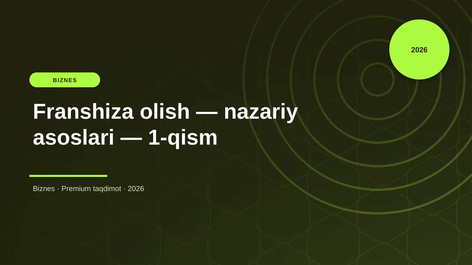Franshiza olish — nazariy asoslari — 1-qism