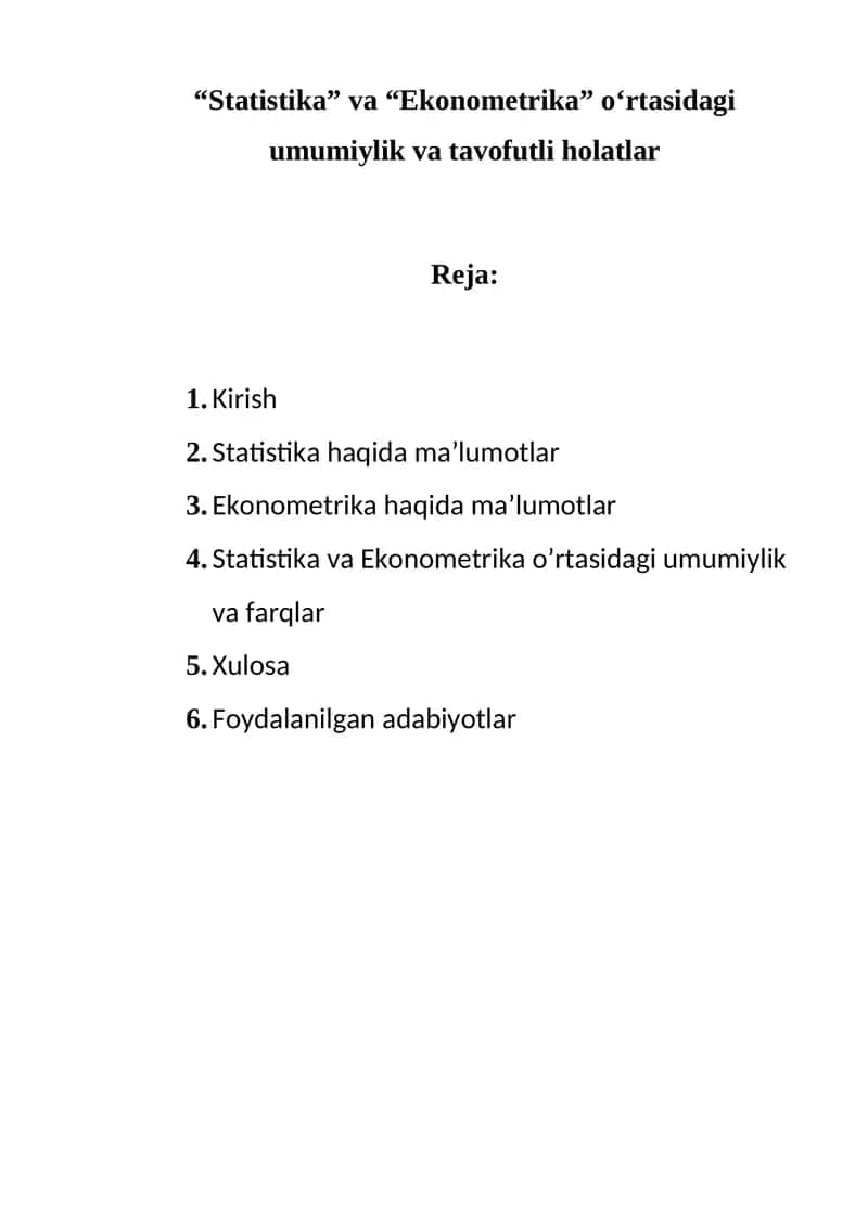 Statistika va Ekonometrika