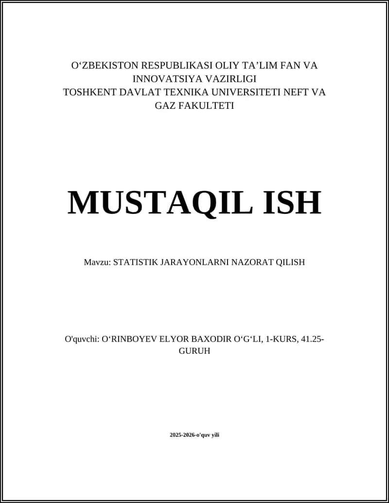 STATISTIK JARAYONLARNI NAZORAT QILISH
