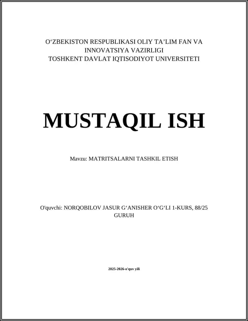 MATRITSALARNI TASHKIL ETISH