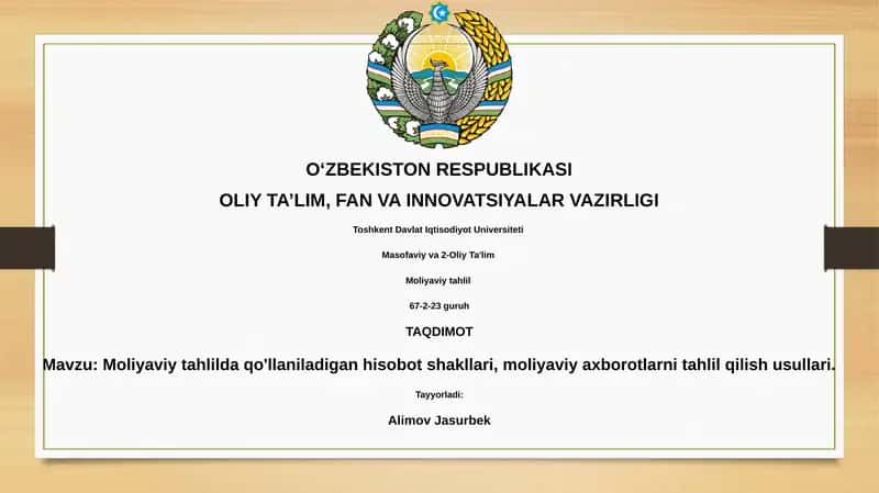 Moliyaviy Hisobot Formatlari va Maqsadi