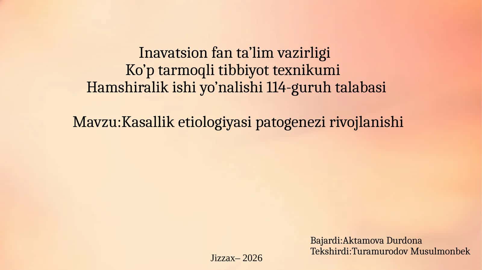 Patogenez(yun. pathos — kasallik va... genez)