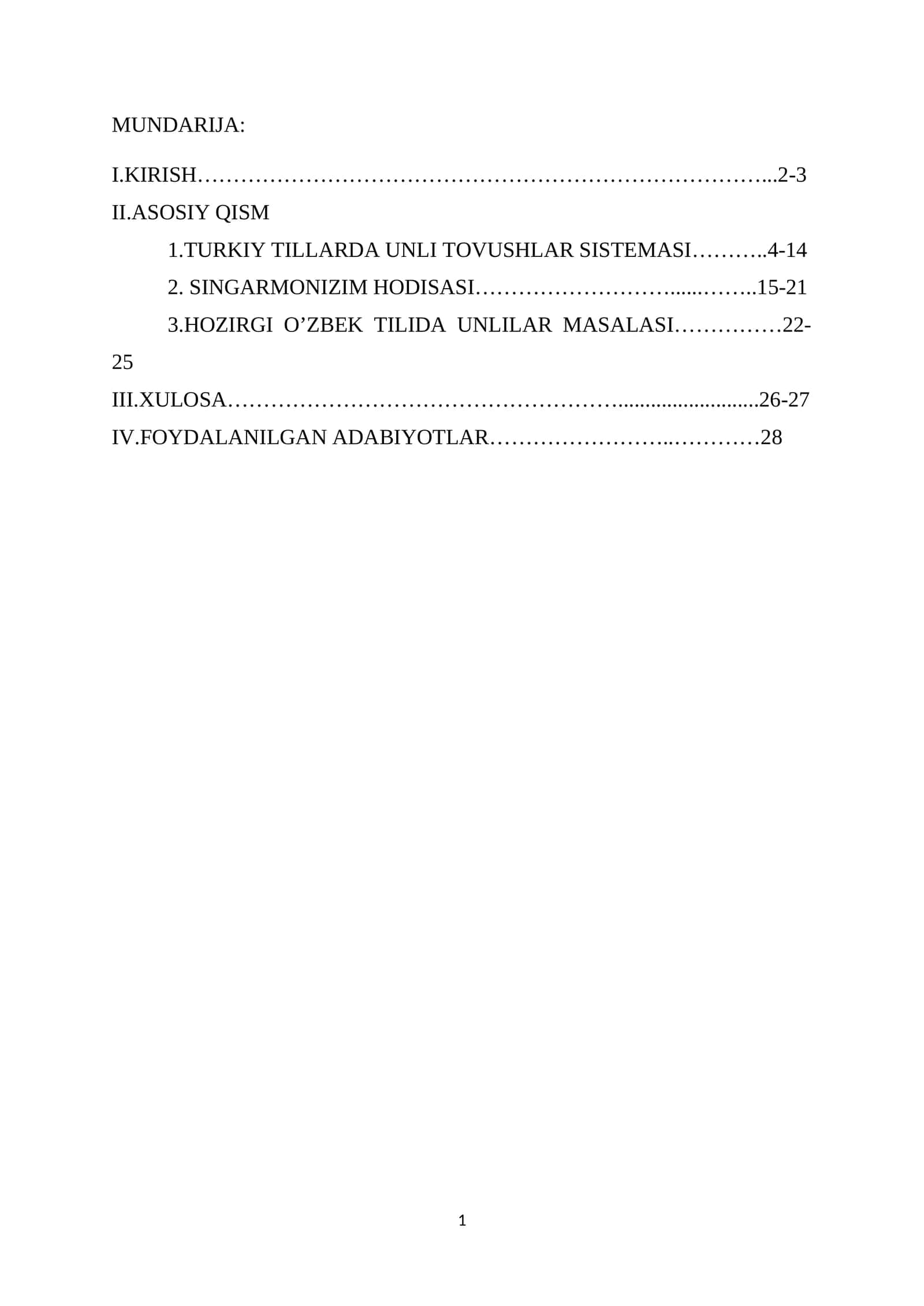 TURKIY TILLARDA UNLI TOVUSHLAR SISTEMASI