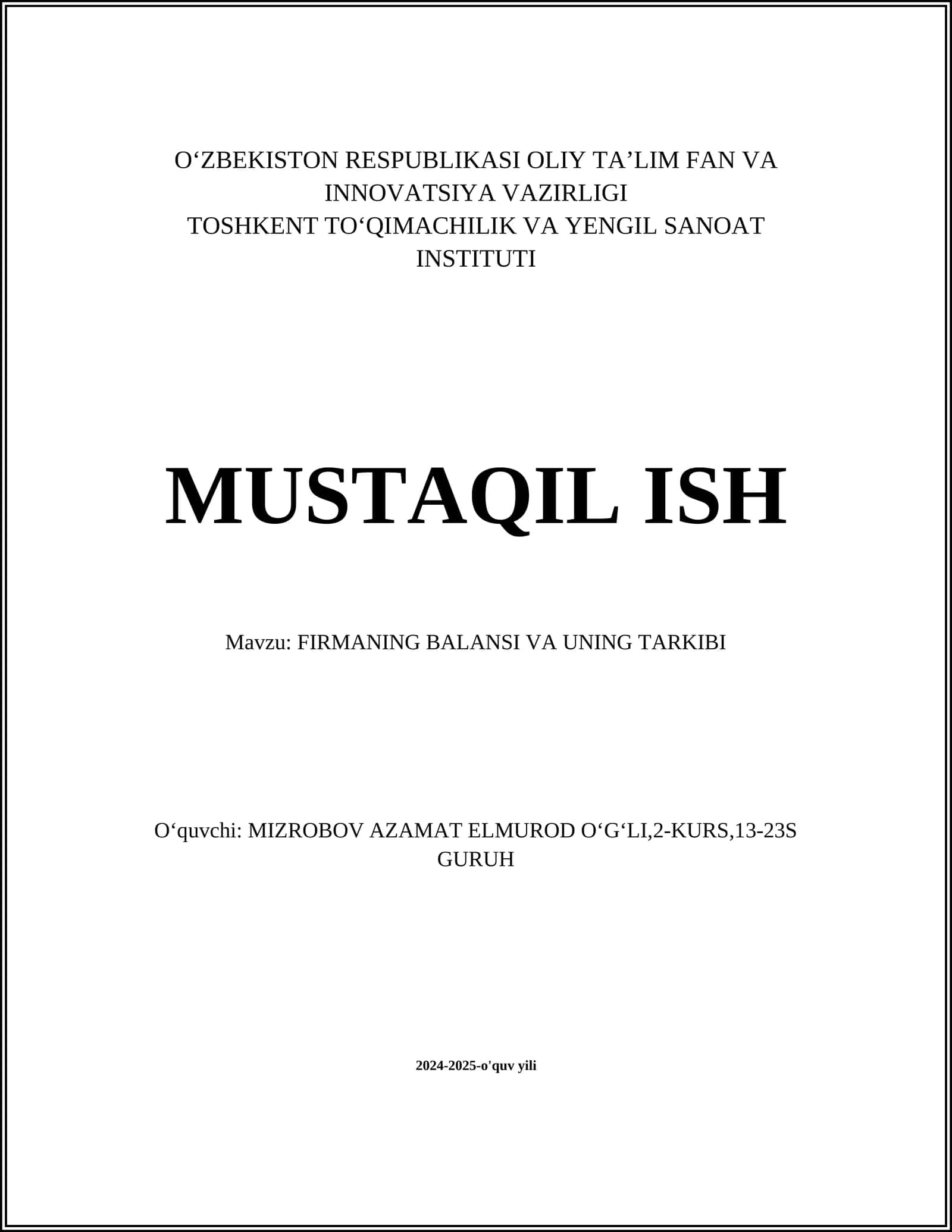 Buxgalteriya balansi tushunchasi