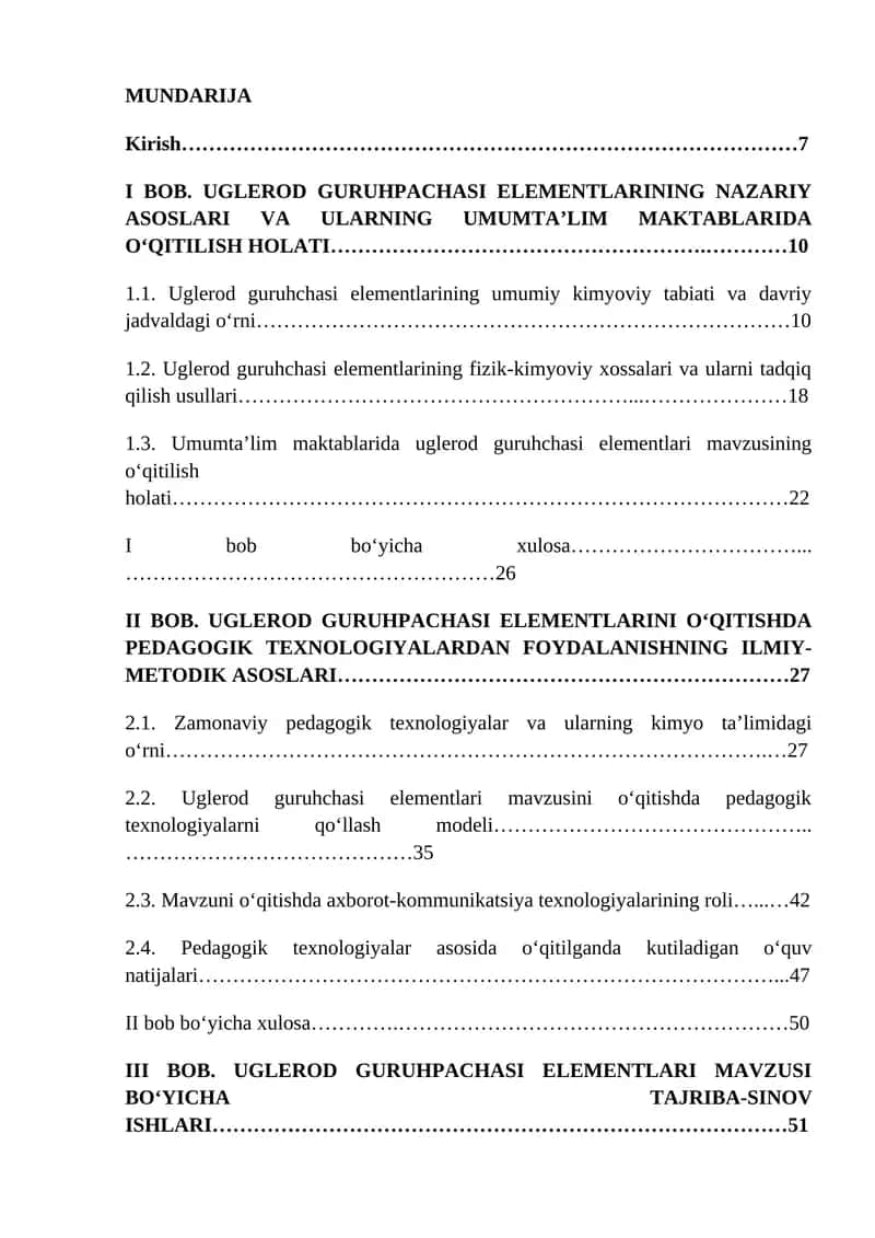 Uglerod Guruhpachasi Elementlari