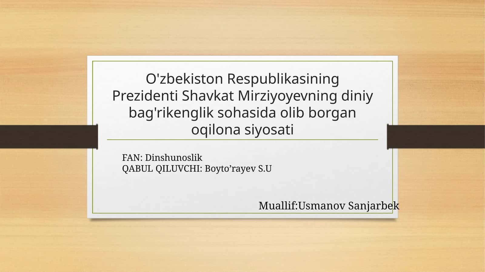 O'zbekiston Respublikasining Prezidenti Shavkat Mirziyoyevning diniy bag'rikenglik sohasida olib borgan qilonasiyati
