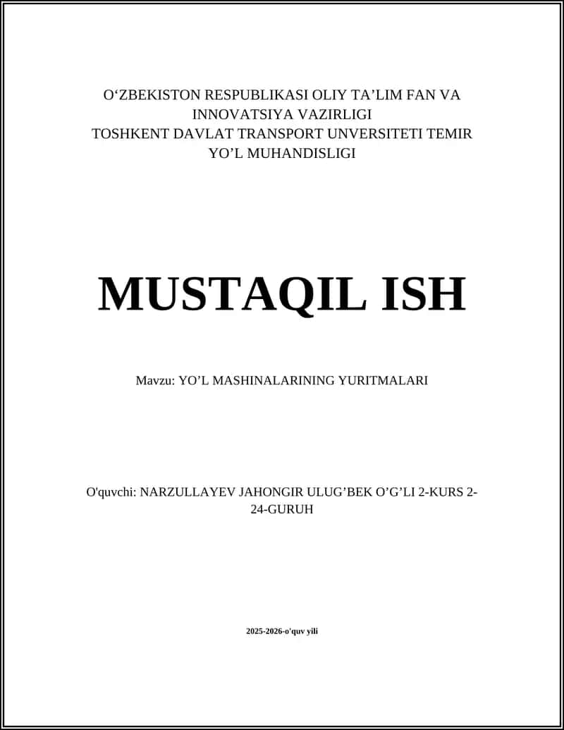 YO’L MASHINALARINING YURITMALARI