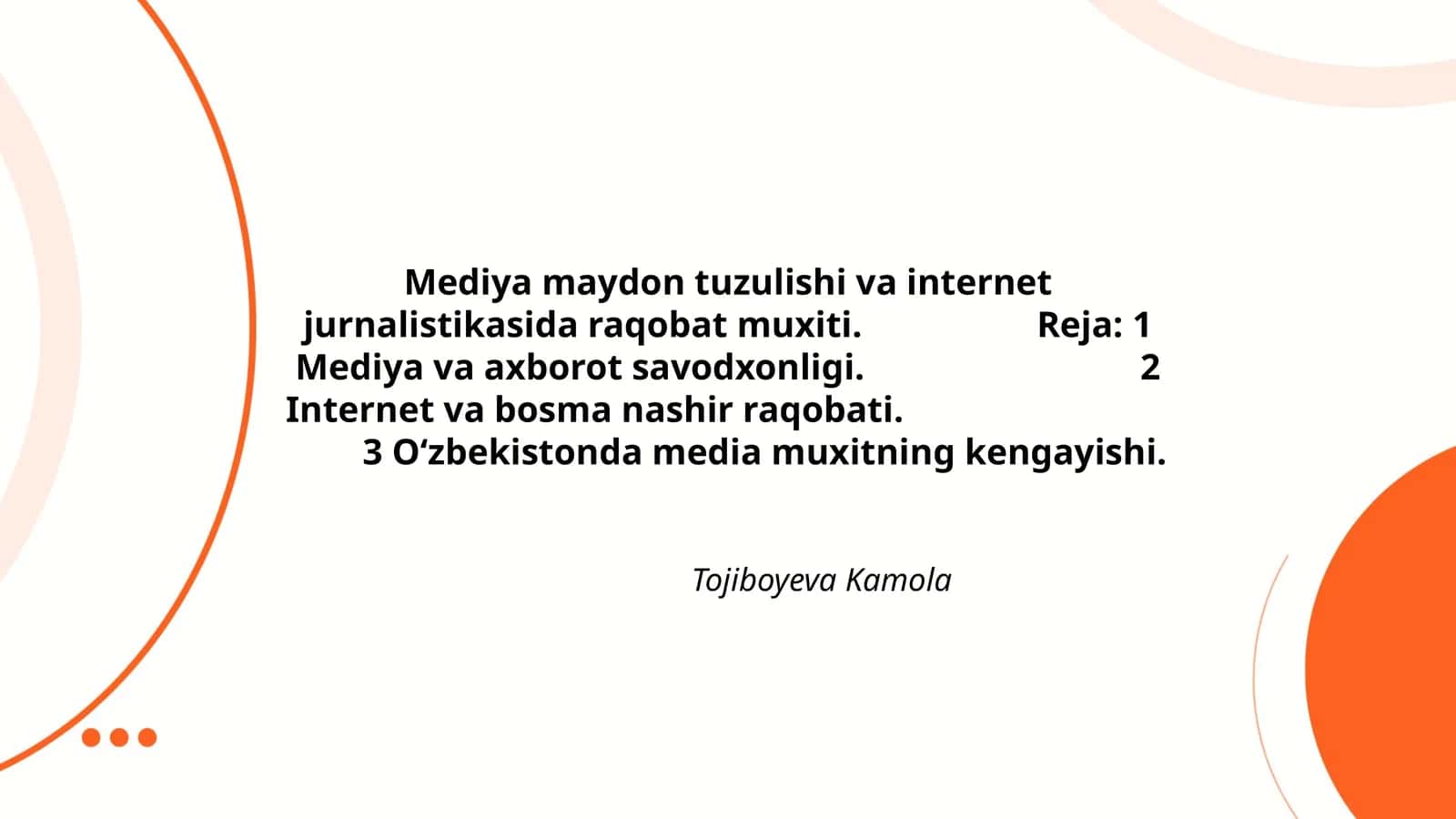 Mediya maydon tuzulishi va internet jurnalistikasida raqobat muxiti