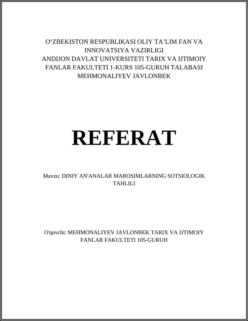 DINIY AN'ANALAR MAROSIMLARNING SOTSIOLOGIK TAHLILI