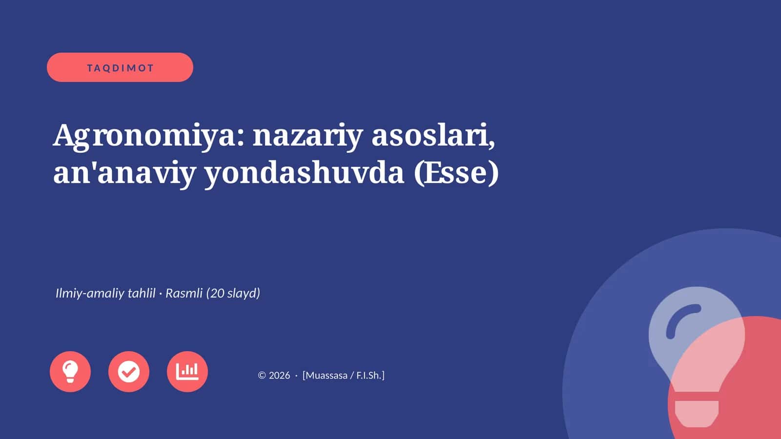 Agronomiya: nazariy asoslari, an'anaviy yondashuvda (Esse)