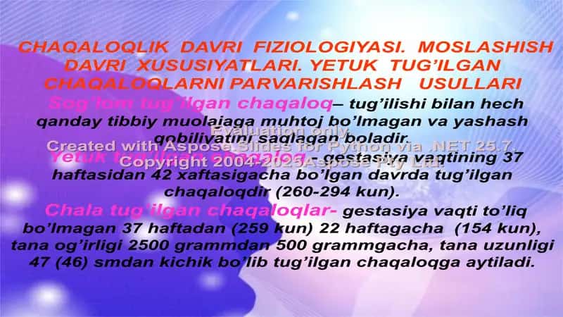 Chaqaloqlik Davri Fiziologiyasi