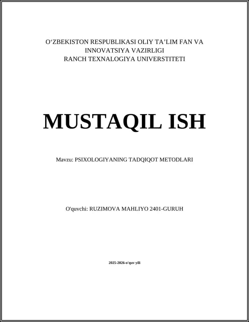 PSIXOLOGIYANING TADQIQOT METODLARI