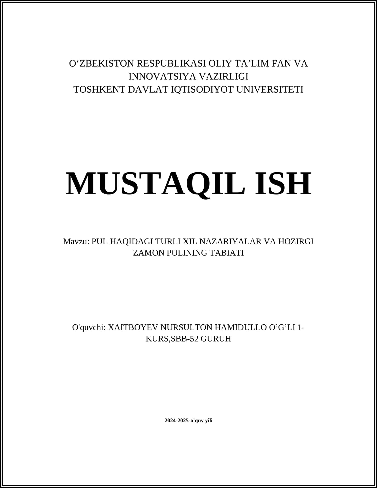 Pul Haqidagi Nazariyalar va Pulning Tabiati