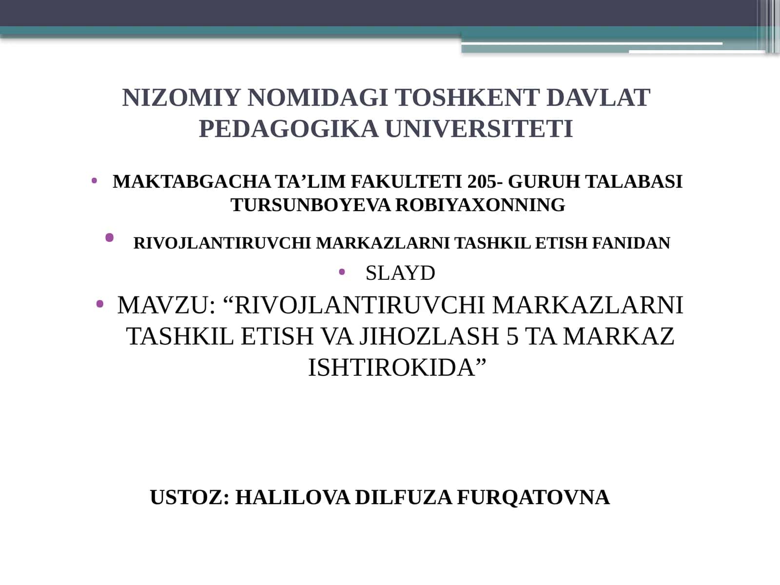 Rivojlantiruvchi markazlarni tashkil etish va jihozlash 5 ta markaz ishtirokida