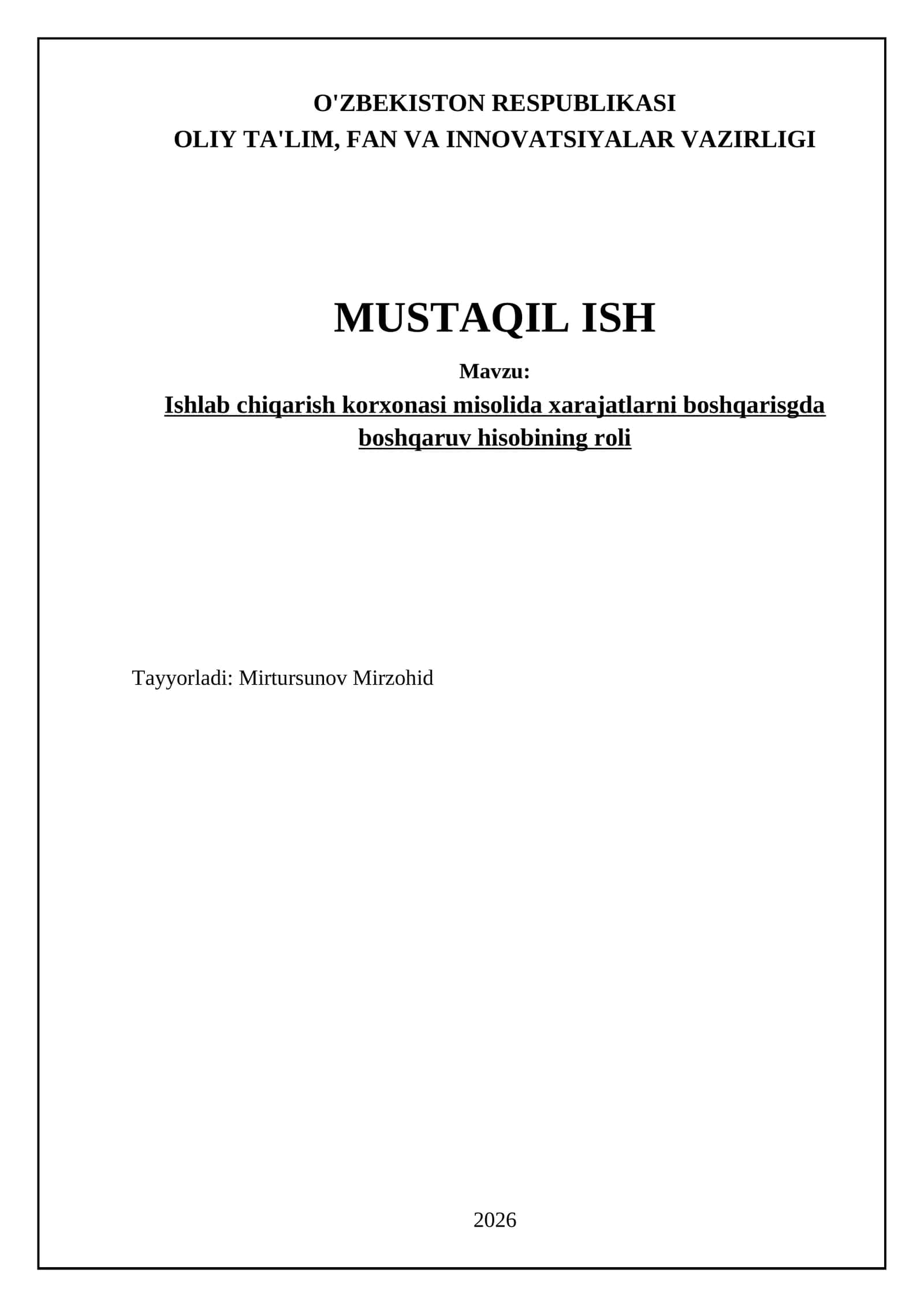 Ishlab chiqarish xarajatlarini turlari va tasniflanishi