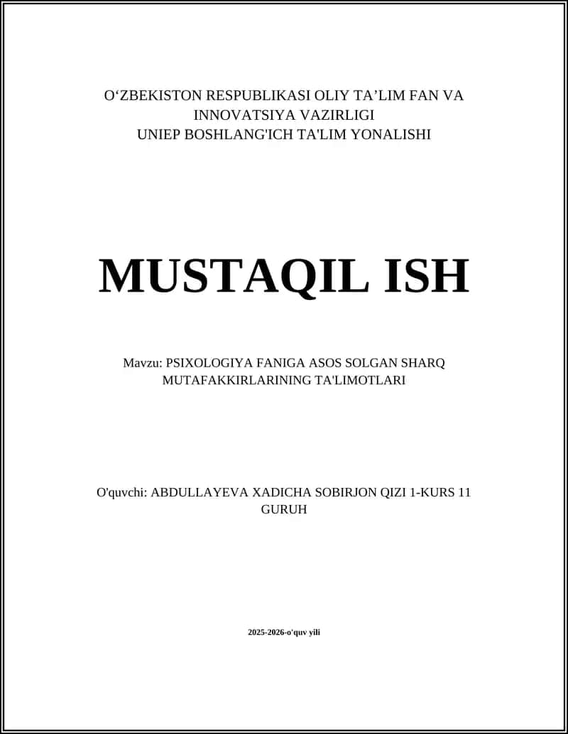 Ibn Sino (Avitsenna)ning ruh va ong haqidagi ta'limotlari