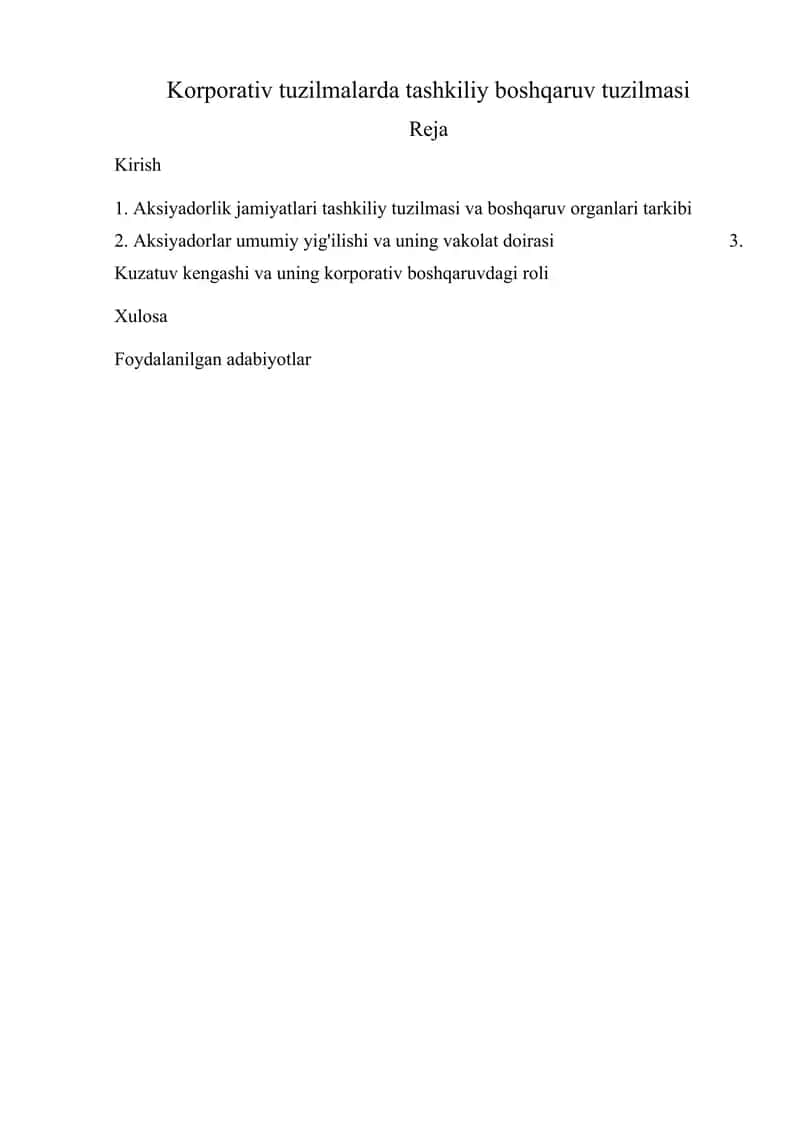 Korporativ tuzilmalarda tashkiliy boshqaruv tuzilmasi