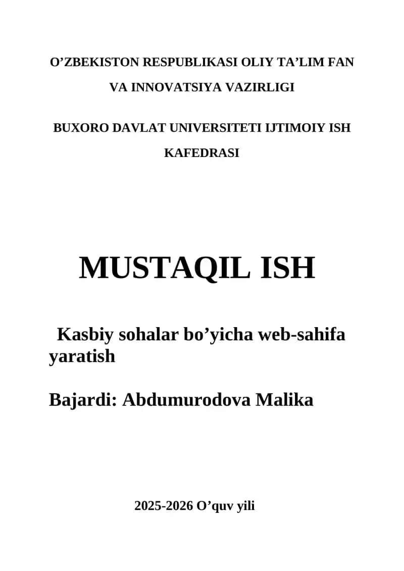 Kasbiy sohalar bo‘yicha web-sahifa yaratish