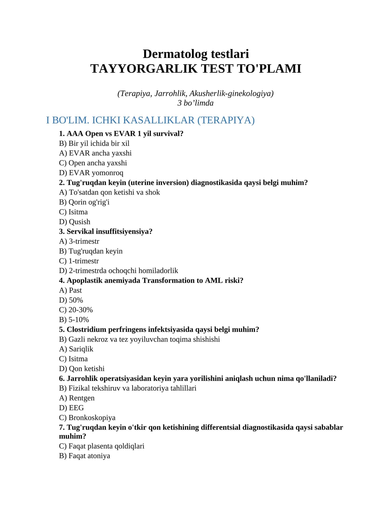 Dermatolog testlari