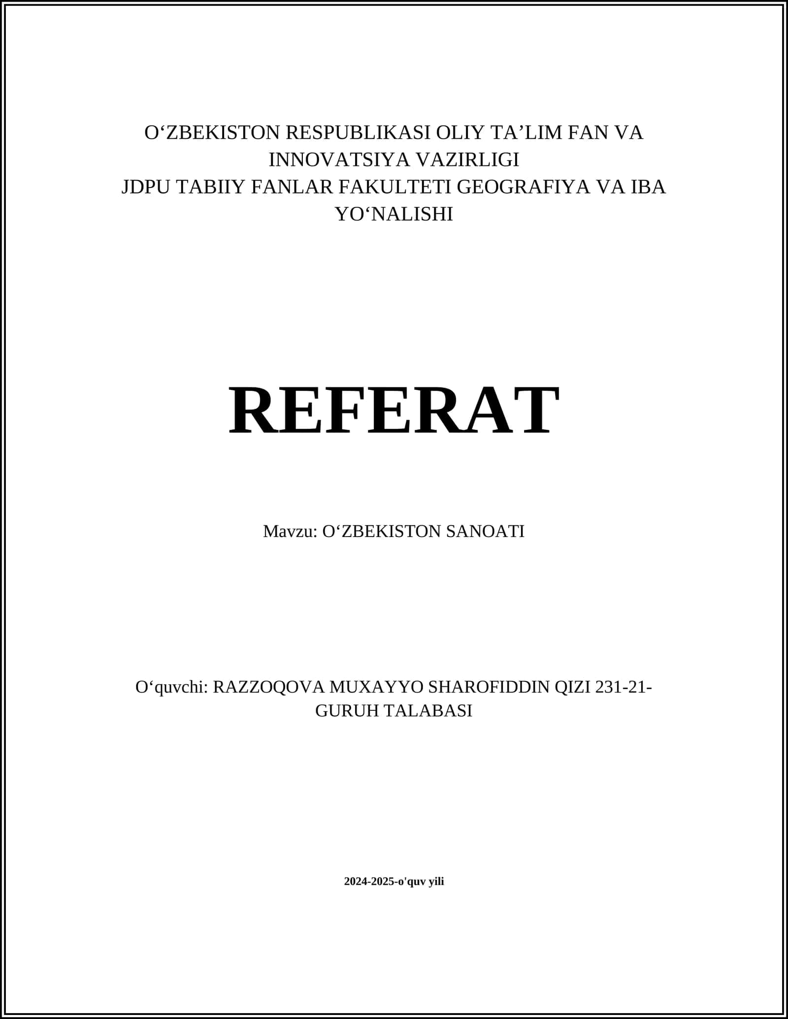 O‘ZBEKISTON SANOATI